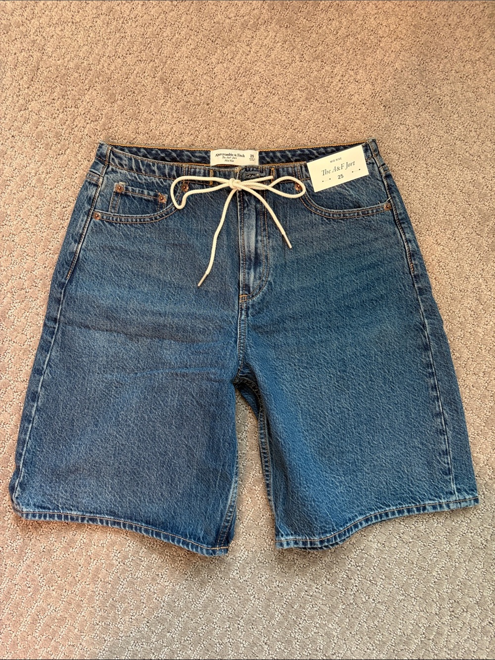 Abercrombie and Fitch The A+F Jort Mid Rise Denim Shorts